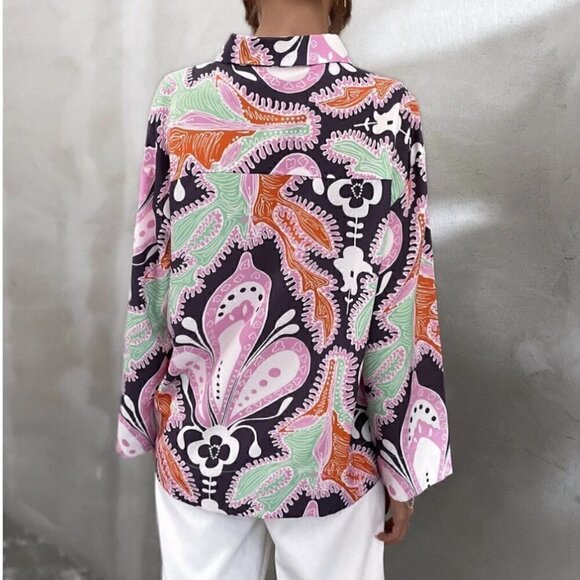 Zara Top and Pant Set XS Printed Linen Spain Groovy 70s 60s Boho Colorful Unique - Picture 14 of 16